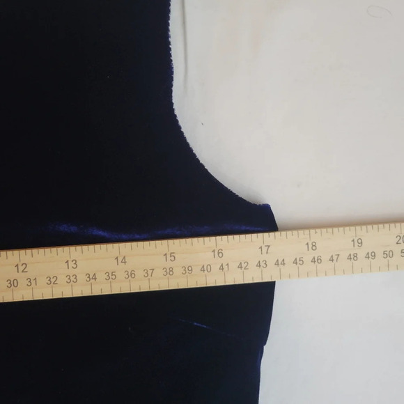 Vintage Merona XS Top Navy Blue Velvet Silk Button Up Back Pleating Oversized - Picture 5 of 6